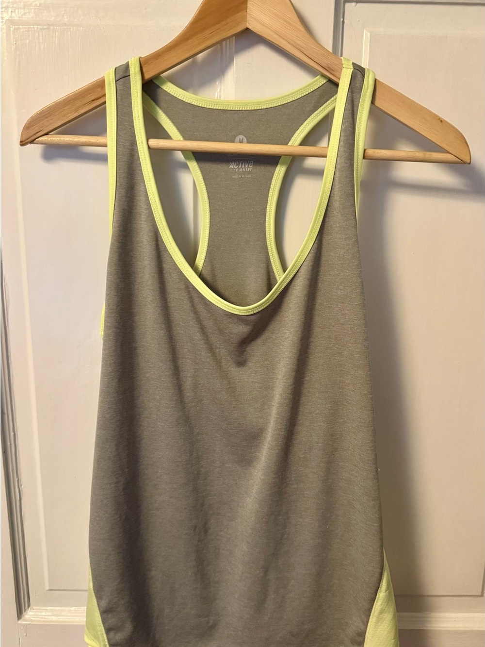 Old Navy Active Semi-Fitted Racerback Tank | Gray & Neon Yellow-Green | Medium